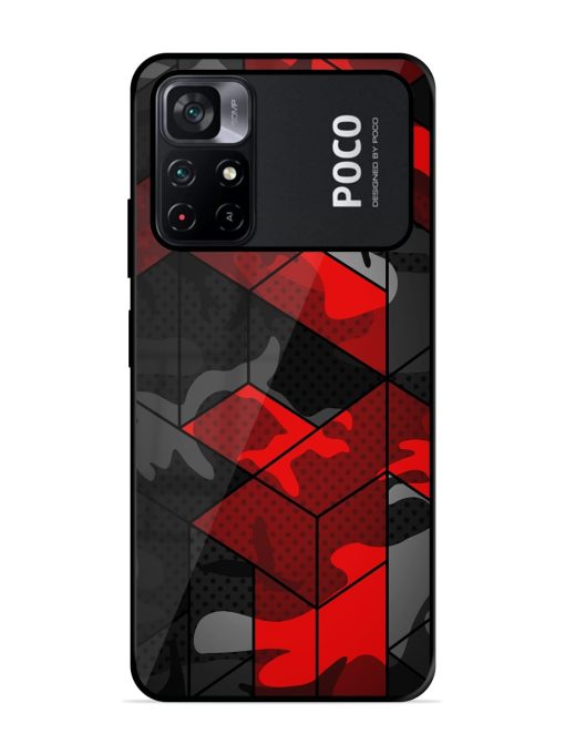 Royal Red Camouflage Pattern Glossy Metal Phone Cover for Poco M4 Pro (5G) Zapvi