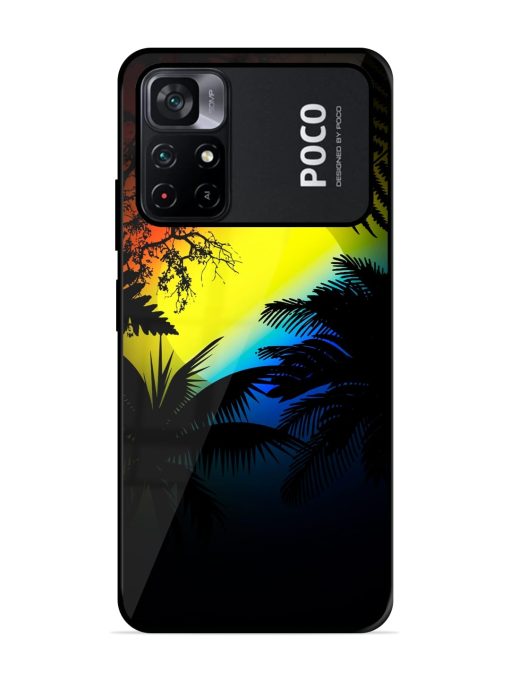 Colorful Sunset With Palm Trees Glossy Metal Phone Cover for Poco M4 Pro (5G) Zapvi