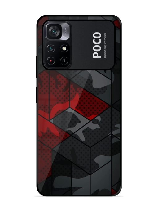 Red And Grey Pattern Glossy Metal Phone Cover for Poco M4 Pro (5G) Zapvi