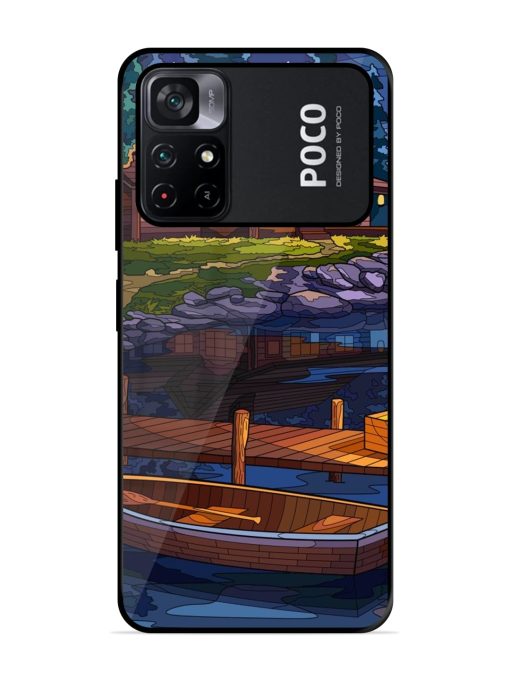 Village Night Scene Glossy Metal Phone Cover for Poco M4 Pro (5G)