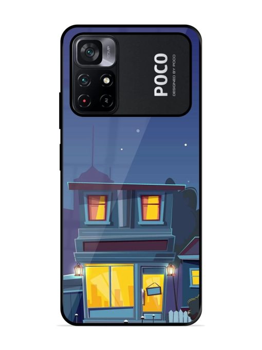 Vector Night House Glossy Metal Phone Cover for Poco M4 Pro (5G) Zapvi