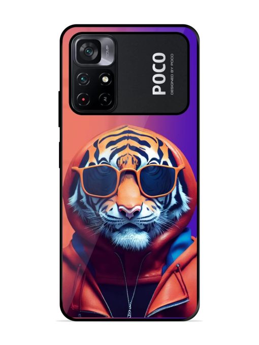 Tiger Animation Glossy Metal Phone Cover for Poco M4 Pro (5G) Zapvi