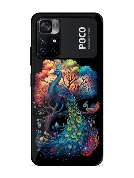 Peacock Tree Art Glossy Metal Phone Cover for Poco M4 Pro (5G) Zapvi