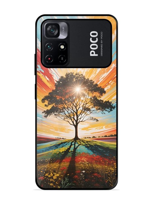 Abstract Tree Colorful Art Glossy Metal Phone Cover for Poco M4 Pro (5G)