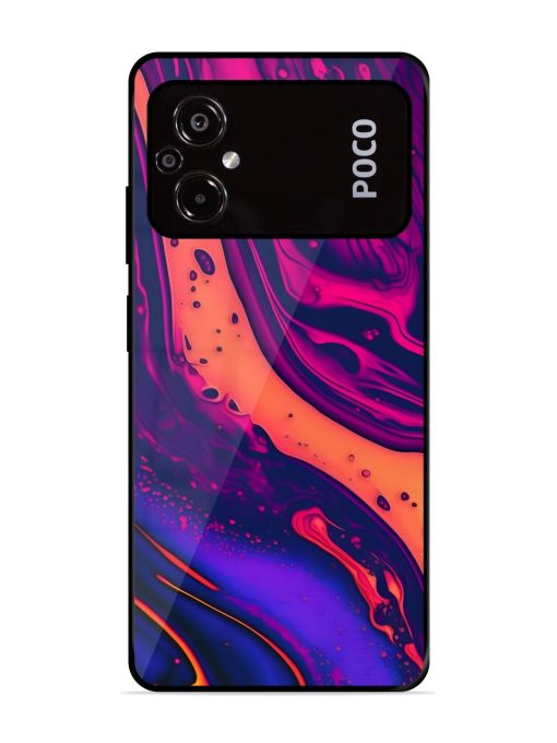 Fluid Blue Pink Art Glossy Metal Phone Cover for Poco M5 Zapvi