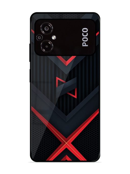 Red Gray Abstract Glossy Metal Phone Cover for Poco M5 Zapvi