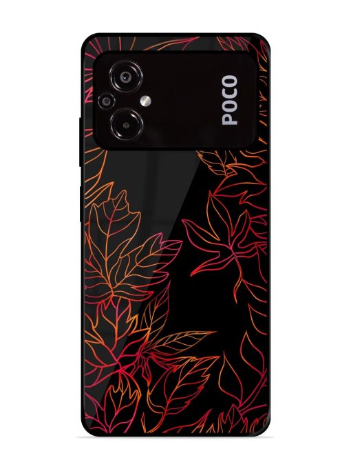 Red Floral Pattern Glossy Metal Phone Cover for Poco M5 Zapvi