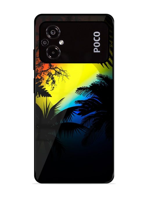 Colorful Sunset With Palm Trees Glossy Metal Phone Cover for Poco M5