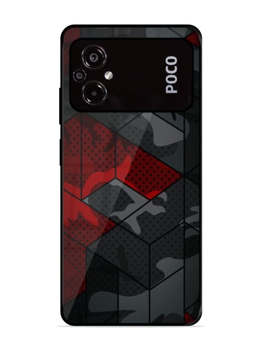 Red And Grey Pattern Glossy Metal Phone Cover for Poco M5 Zapvi