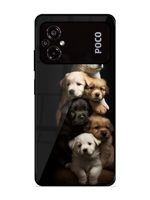 Cute Baby Dogs Glossy Metal Phone Cover for Poco M5 Zapvi