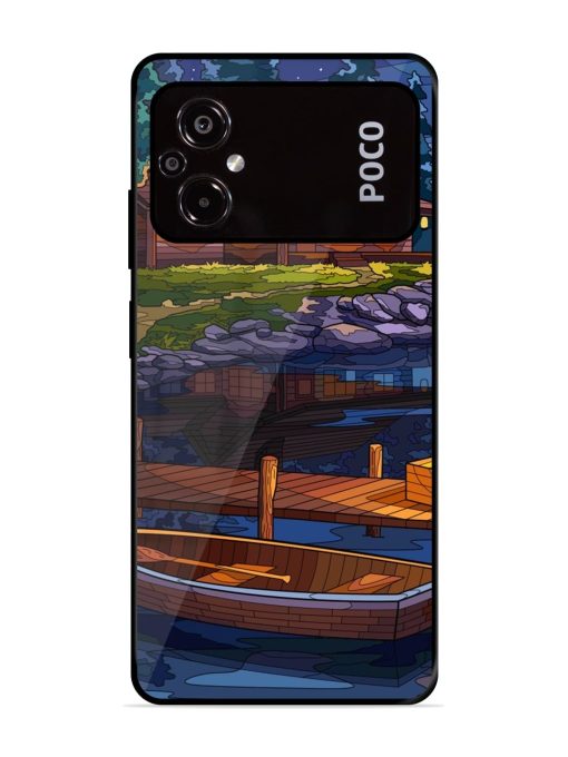 Village Night Scene Glossy Metal Phone Cover for Poco M5 Zapvi