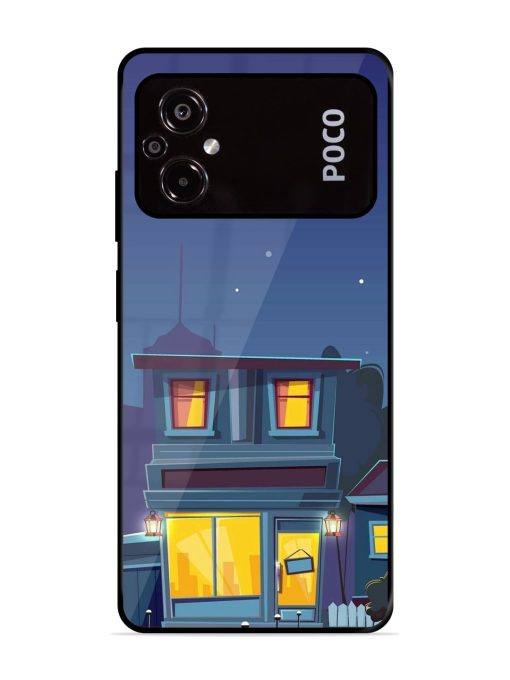 Vector Night House Glossy Metal Phone Cover for Poco M5 Zapvi