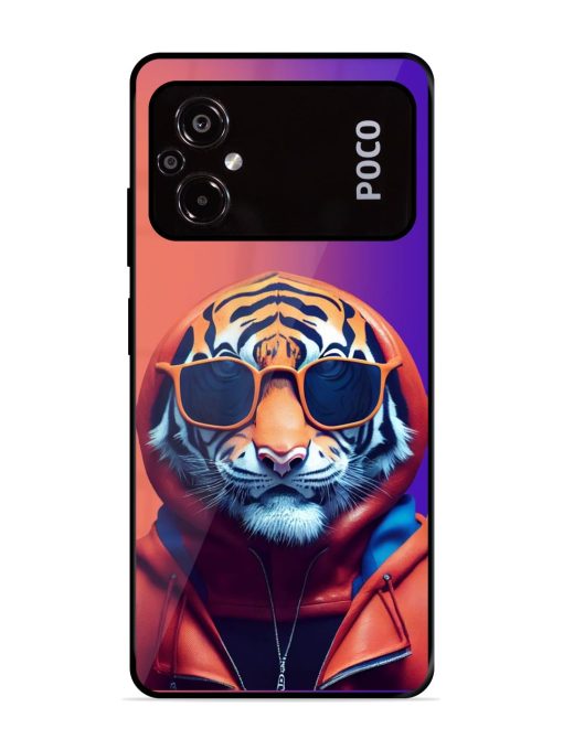 Tiger Animation Glossy Metal Phone Cover for Poco M5 Zapvi