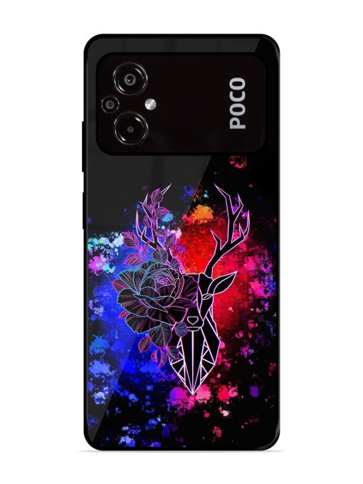 Floral Deer Art Glossy Metal Phone Cover for Poco M5 Zapvi