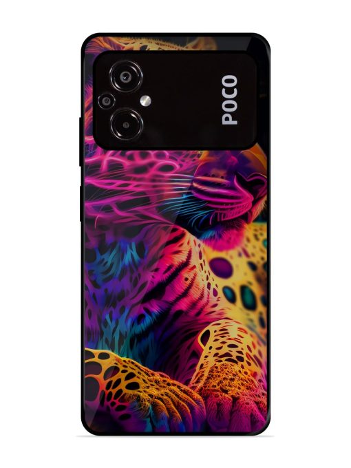 Leopard Art Glossy Metal Phone Cover for Poco M5 Zapvi