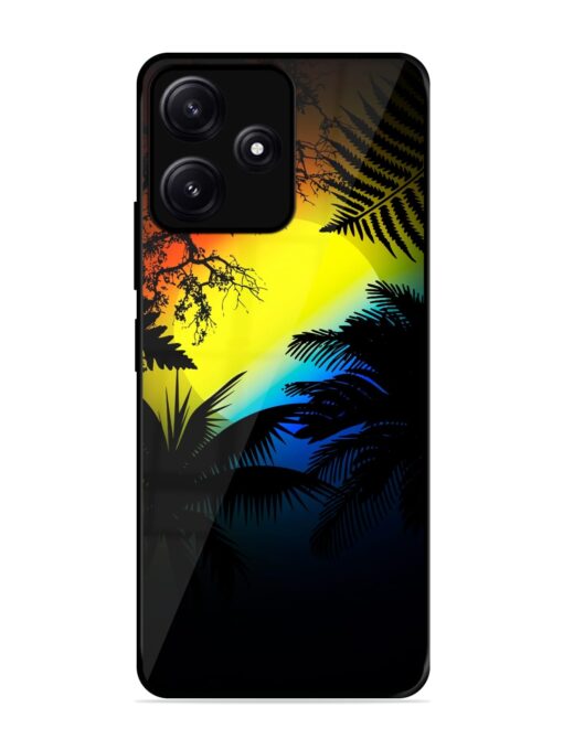 Colorful Sunset With Palm Trees Glossy Metal Phone Cover for Poco M6 (5G) Zapvi