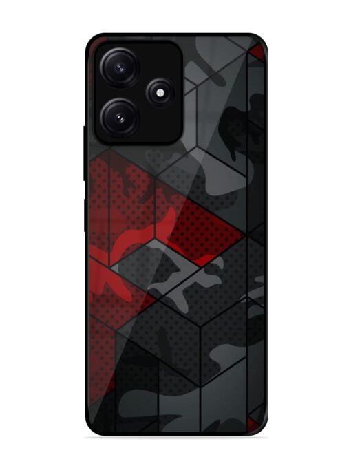 Red And Grey Pattern Glossy Metal Phone Cover for Poco M6 (5G)