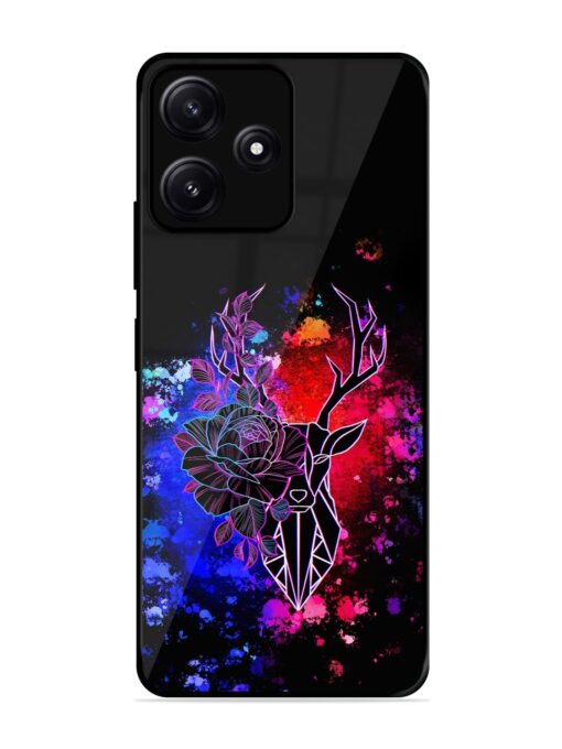 Floral Deer Art Glossy Metal Phone Cover for Poco M6 (5G) Zapvi