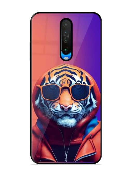 Tiger Animation Glossy Metal Phone Cover for Poco X2 Zapvi