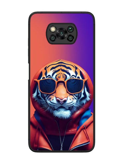 Tiger Animation Glossy Metal Phone Cover for Poco X3