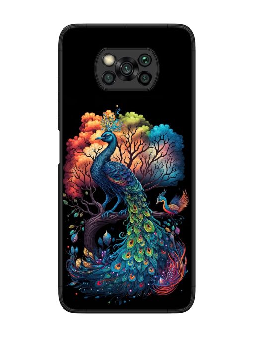 Peacock Tree Art Glossy Metal Phone Cover for Poco X3 Zapvi