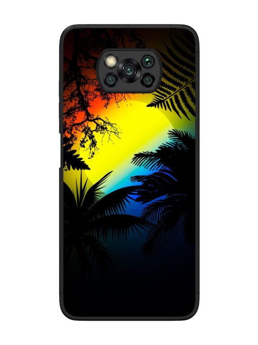 Colorful Sunset With Palm Trees Glossy Metal Phone Cover for Poco X3 Pro Zapvi