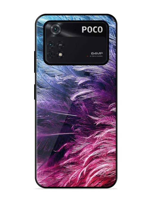 Light Grey Feather Background Glossy Metal Phone Cover for Poco X4 Pro (5G) Zapvi