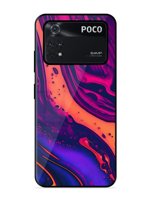 Fluid Blue Pink Art Glossy Metal Phone Cover for Poco X4 Pro (5G) Zapvi