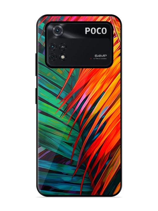 Painted Tropical Leaves Glossy Metal Phone Cover for Poco X4 Pro (5G)