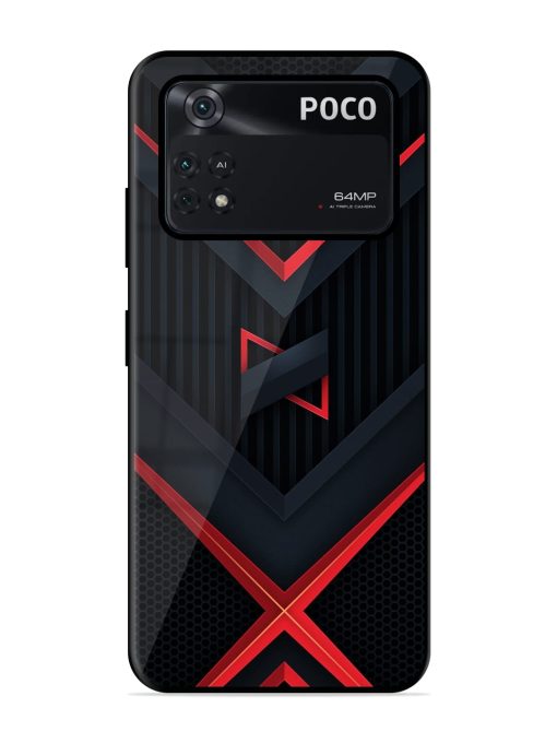 Red Gray Abstract Glossy Metal Phone Cover for Poco X4 Pro (5G) Zapvi