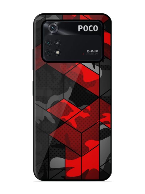 Royal Red Camouflage Pattern Glossy Metal Phone Cover for Poco X4 Pro (5G)