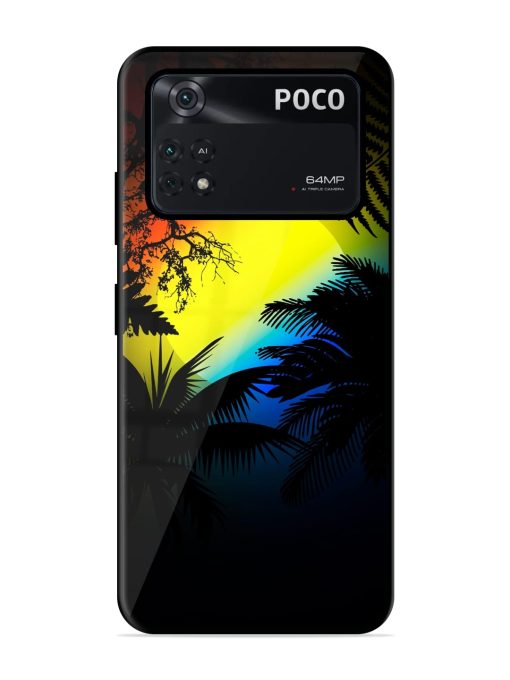 Colorful Sunset With Palm Trees Glossy Metal Phone Cover for Poco X4 Pro (5G) Zapvi