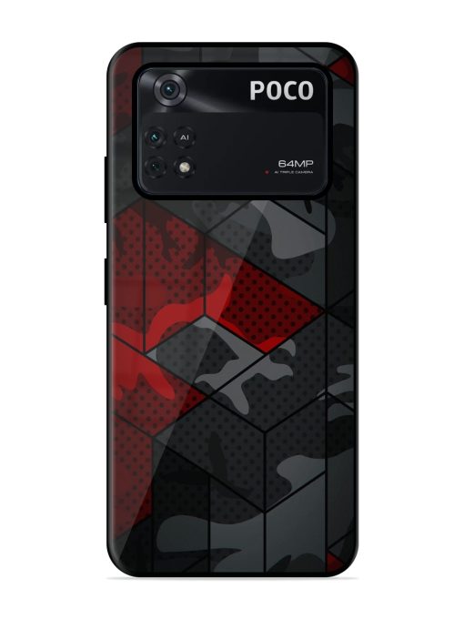 Red And Grey Pattern Glossy Metal Phone Cover for Poco X4 Pro (5G) Zapvi