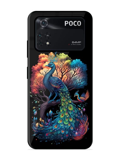 Peacock Tree Art Glossy Metal Phone Cover for Poco X4 Pro (5G) Zapvi