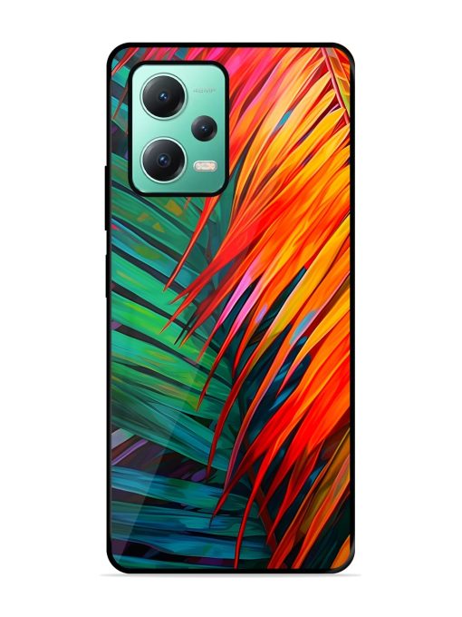 Painted Tropical Leaves Glossy Metal Phone Cover for Poco X5 (5G)