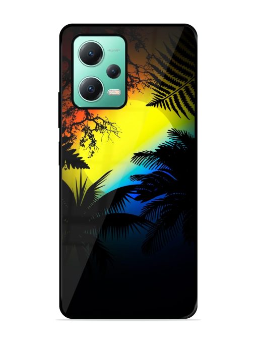 Colorful Sunset With Palm Trees Glossy Metal Phone Cover for Poco X5 (5G) Zapvi