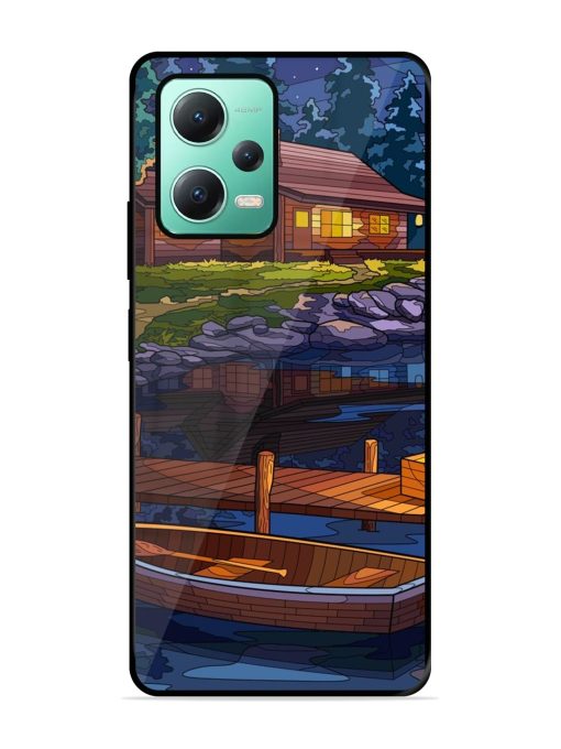 Village Night Scene Glossy Metal Phone Cover for Poco X5 (5G)