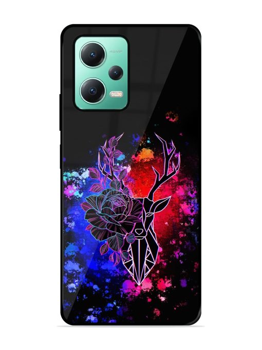 Floral Deer Art Glossy Metal Phone Cover for Poco X5 (5G)