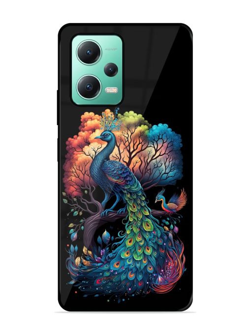 Peacock Tree Art Glossy Metal Phone Cover for Poco X5 (5G)