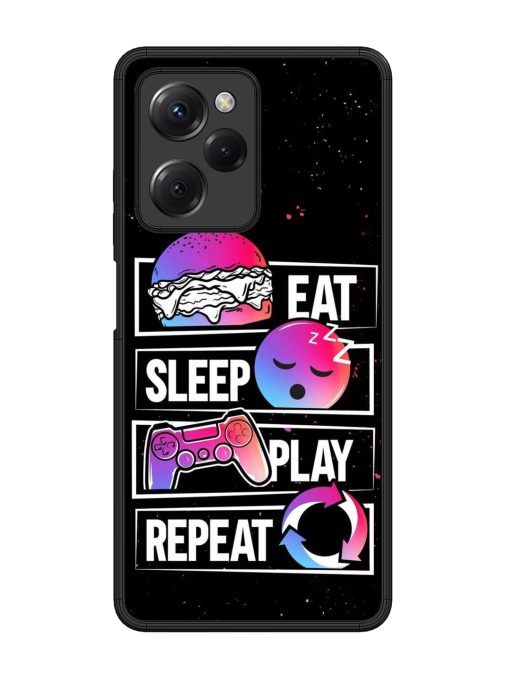 Eat Sleep Play Repeat Glossy Metal Phone Cover for Poco X5 Pro (5G) Zapvi