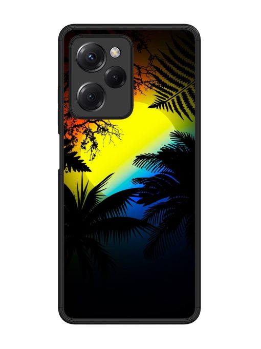 Colorful Sunset With Palm Trees Glossy Metal Phone Cover for Poco X5 Pro (5G) Zapvi