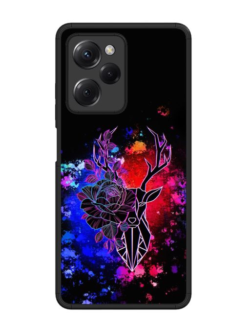 Floral Deer Art Glossy Metal Phone Cover for Poco X5 Pro (5G) Zapvi