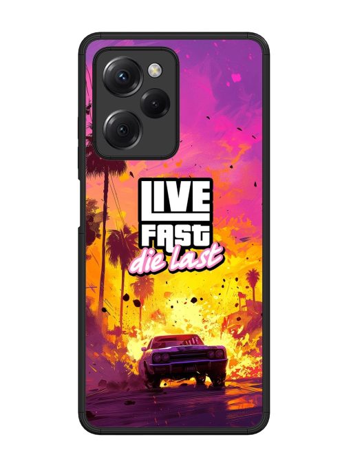 Live Fast Glossy Metal Phone Cover for Poco X5 Pro (5G) Zapvi