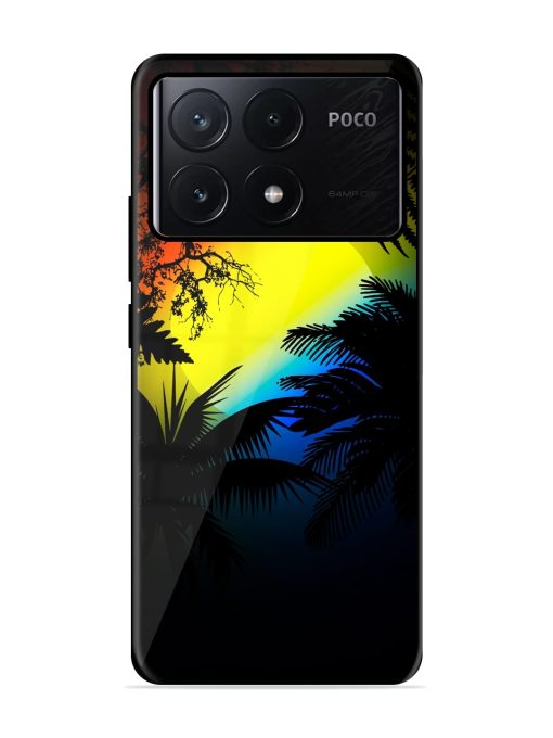 Colorful Sunset With Palm Trees Glossy Metal Phone Cover for Poco X6 Pro (5G) Zapvi