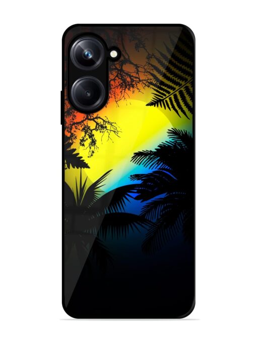 Colorful Sunset With Palm Trees Glossy Metal Phone Cover for Realme 10 Pro (5G)