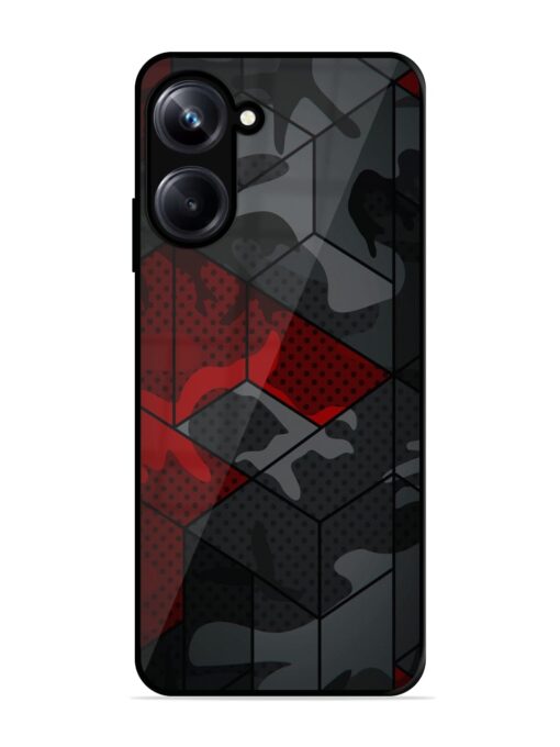 Red And Grey Pattern Glossy Metal Phone Cover for Realme 10 Pro (5G)