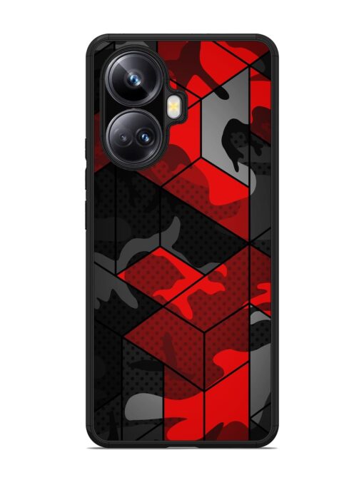 Royal Red Camouflage Pattern Glossy Metal Phone Cover for Realme 10 Pro Plus (5G)