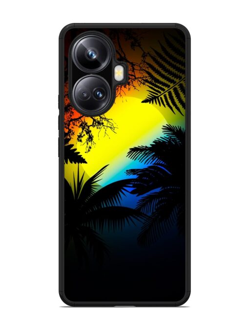 Colorful Sunset With Palm Trees Glossy Metal Phone Cover for Realme 10 Pro Plus (5G) Zapvi