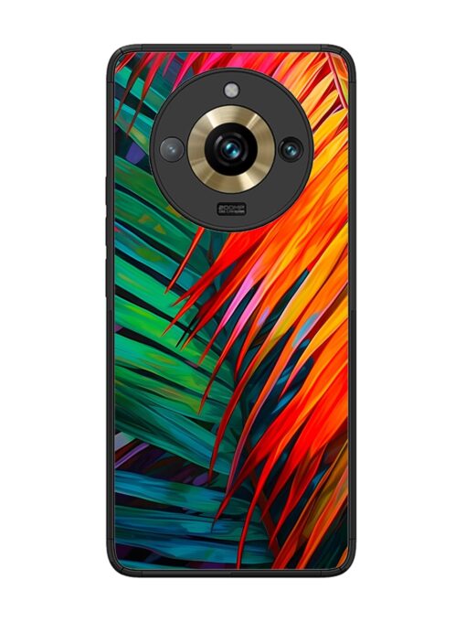 Painted Tropical Leaves Glossy Metal Phone Cover for Realme 11 Pro Plus (5G)