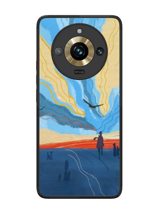 Minimal Abstract Landscape Glossy Metal Phone Cover for Realme 11 Pro Plus (5G)